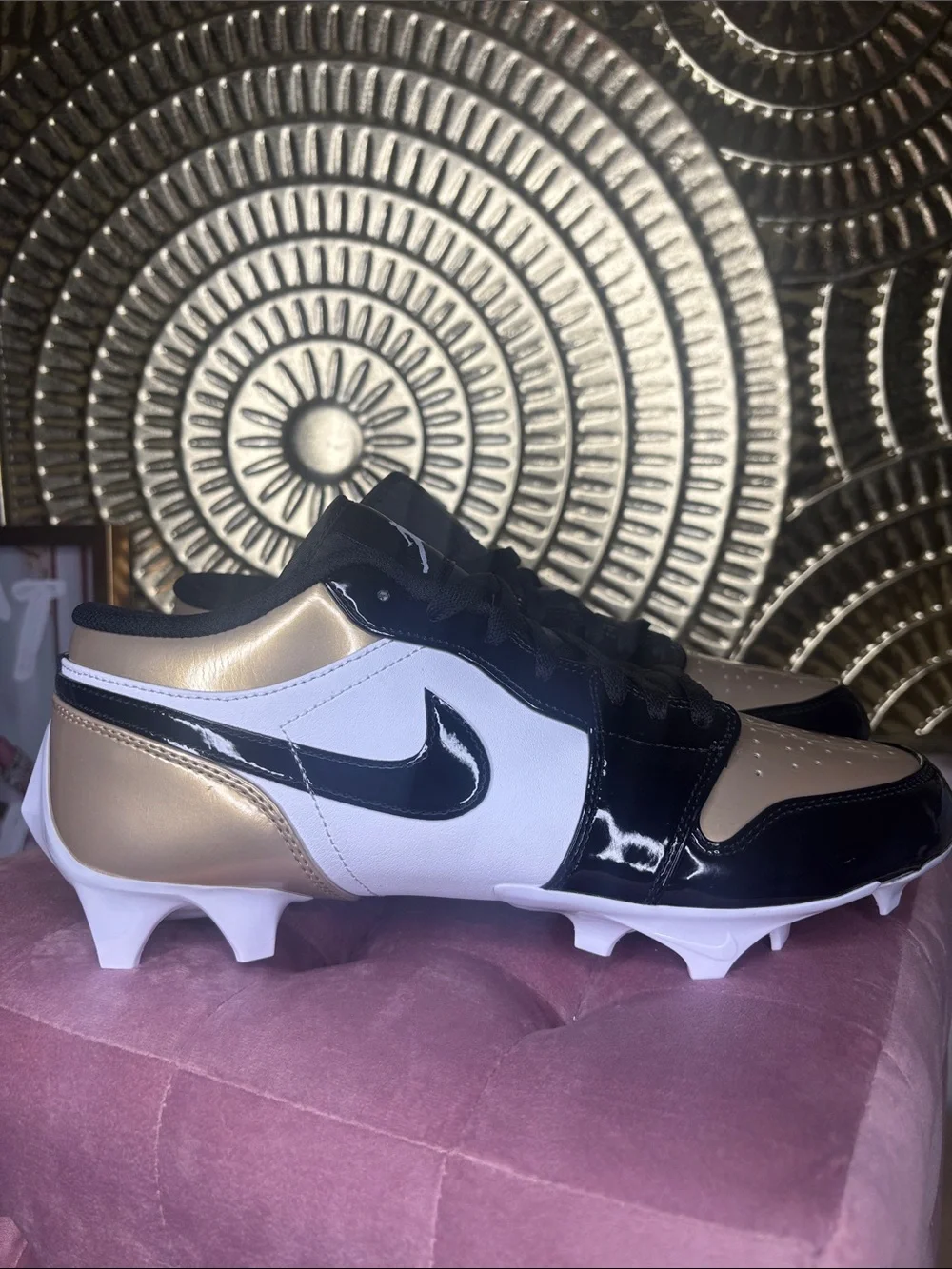 Men Nike Air Jordan 1 Low TD Cleat 'Gold Toe' Cleats (NEW!) - Picture 2 of 6